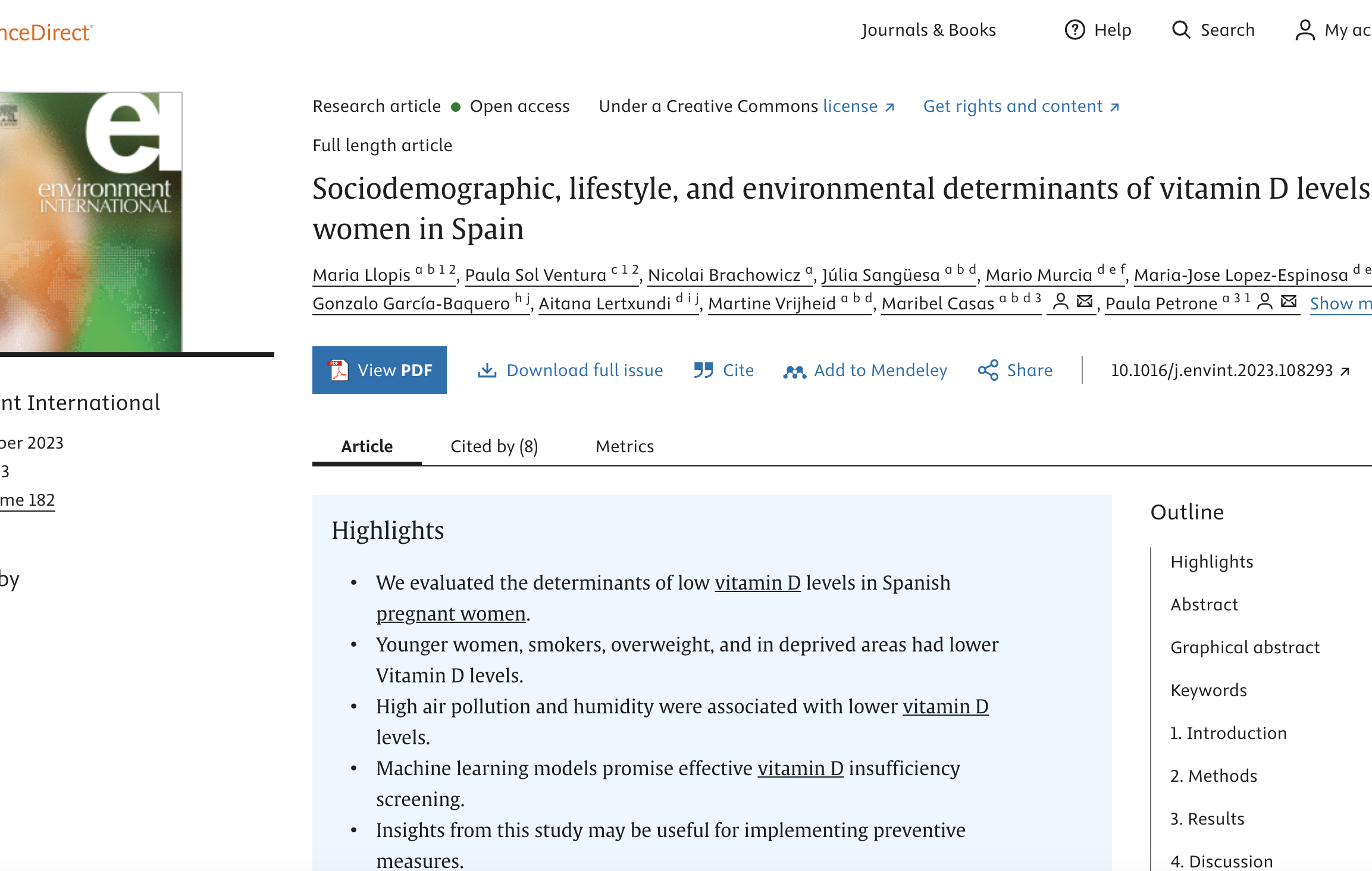Sociodemographic, lifestyle, and environmental determinants of vitamin D levels in pregnant women in Spain
