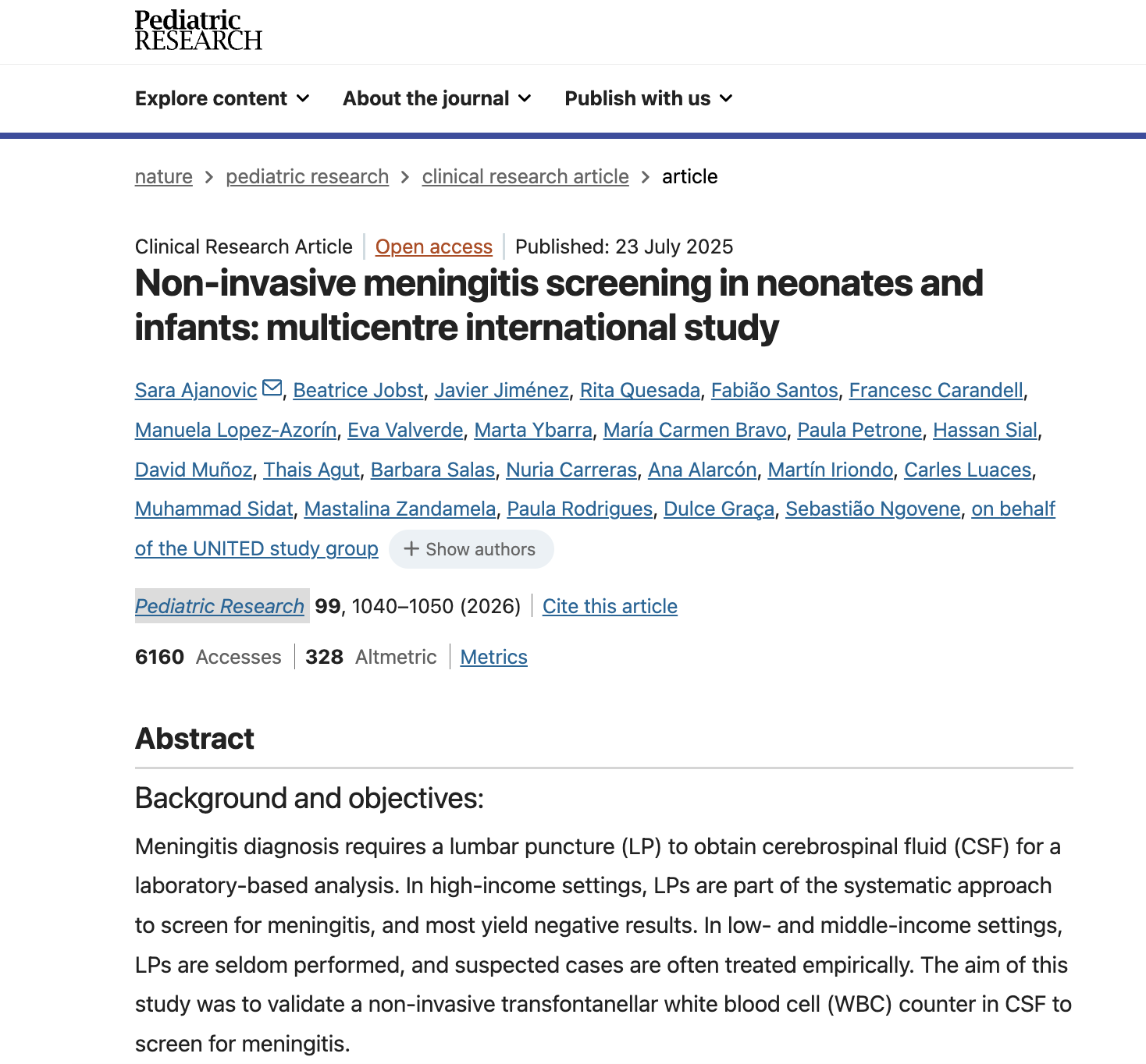 Non-invasive meningitis screening in neonates and infants: multicentre international study